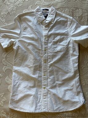 Lands' End White Short-Sleeve Button-Down Pocket Shirt Small business casual EUC